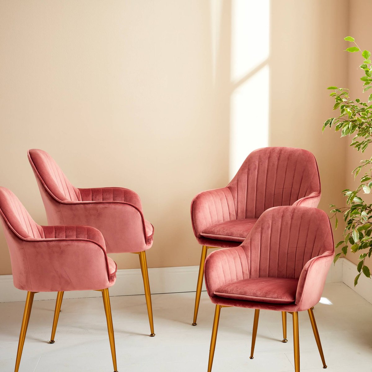 Fauteuil velours et pieds métal (lot de 4) SHELLA vieux rose, SWEEEK