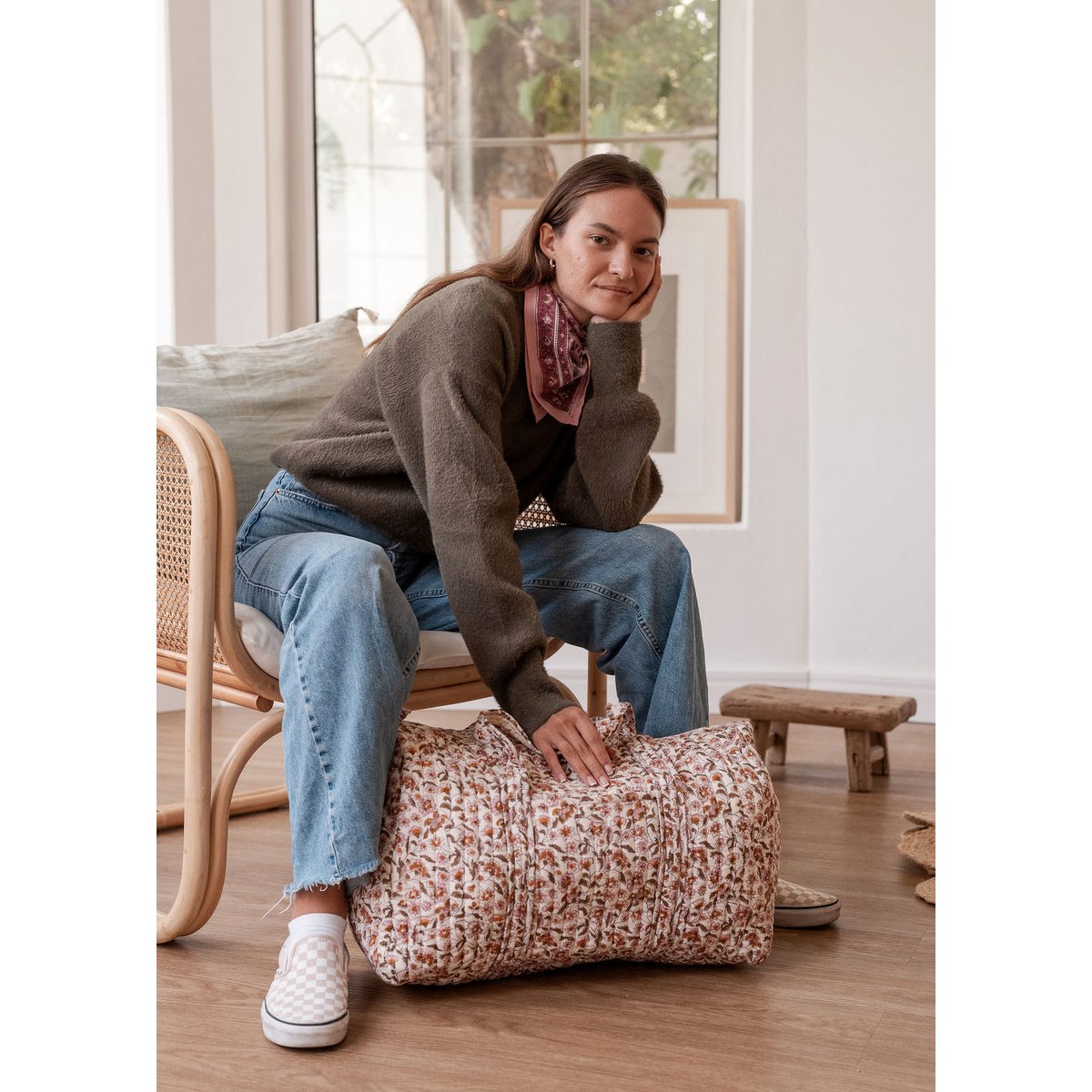 Sac weekend en coton matelassé Edel blanc edel ambre, BINDI ATELIER