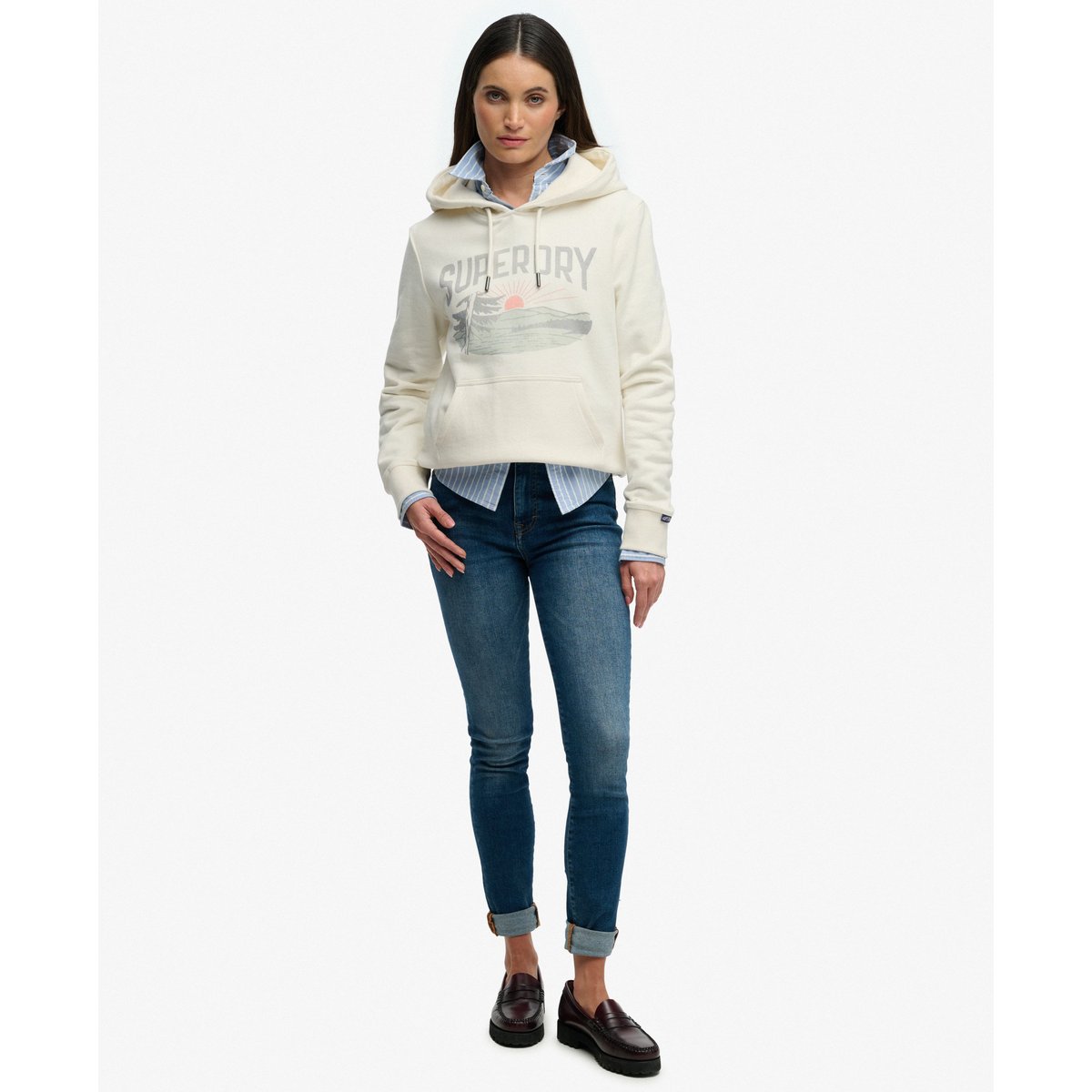 Sweat à capuche décontracté Retro Outdoor blanc cassé os du désert, SUPERDRY