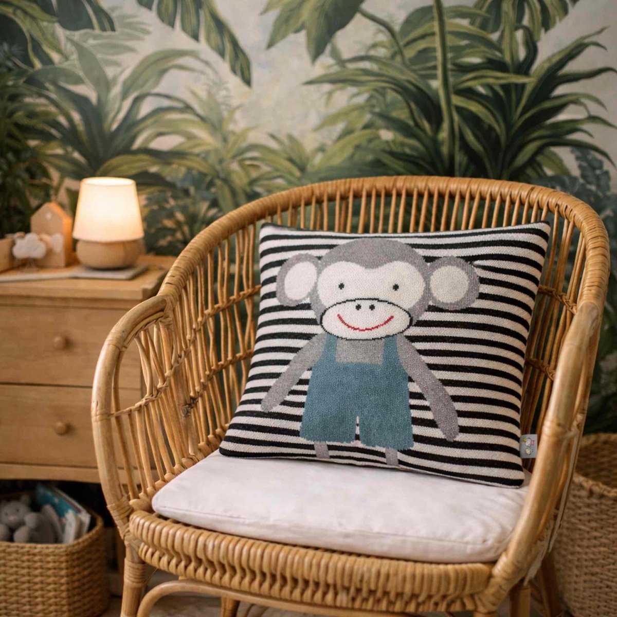 Taie de coussin en coton bio tricoté TRICOT gris, singe, SEVIRA KIDS