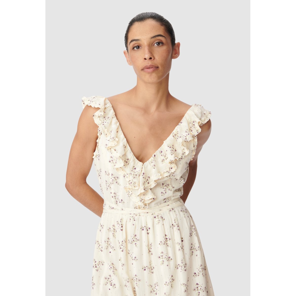 Robe longue imprimé floral blanc cassé, IKKS