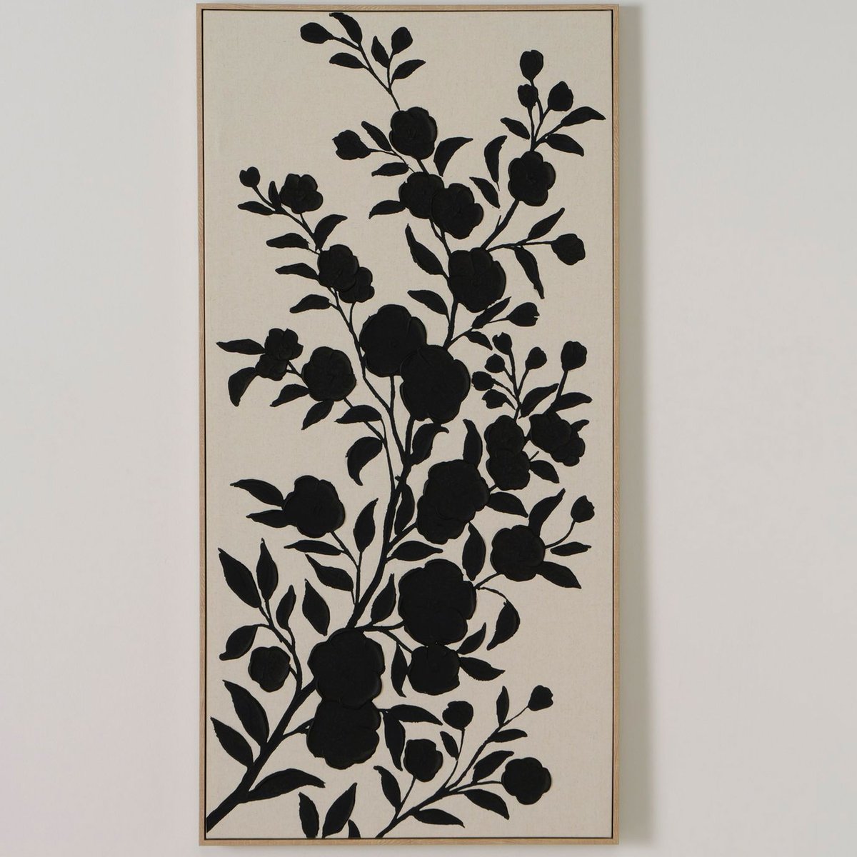 Grand tableau peint à la main fleurs noir et blanc 60x120x4cm noir & blanc, WADIGA