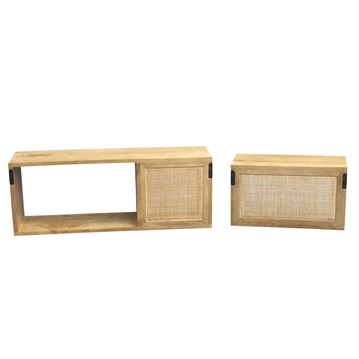 Étagères niches murales gigognes en bois manguier massif et cannage rotin L80 cm (lot de 2) ACANGE chêne clair, MILIBOO