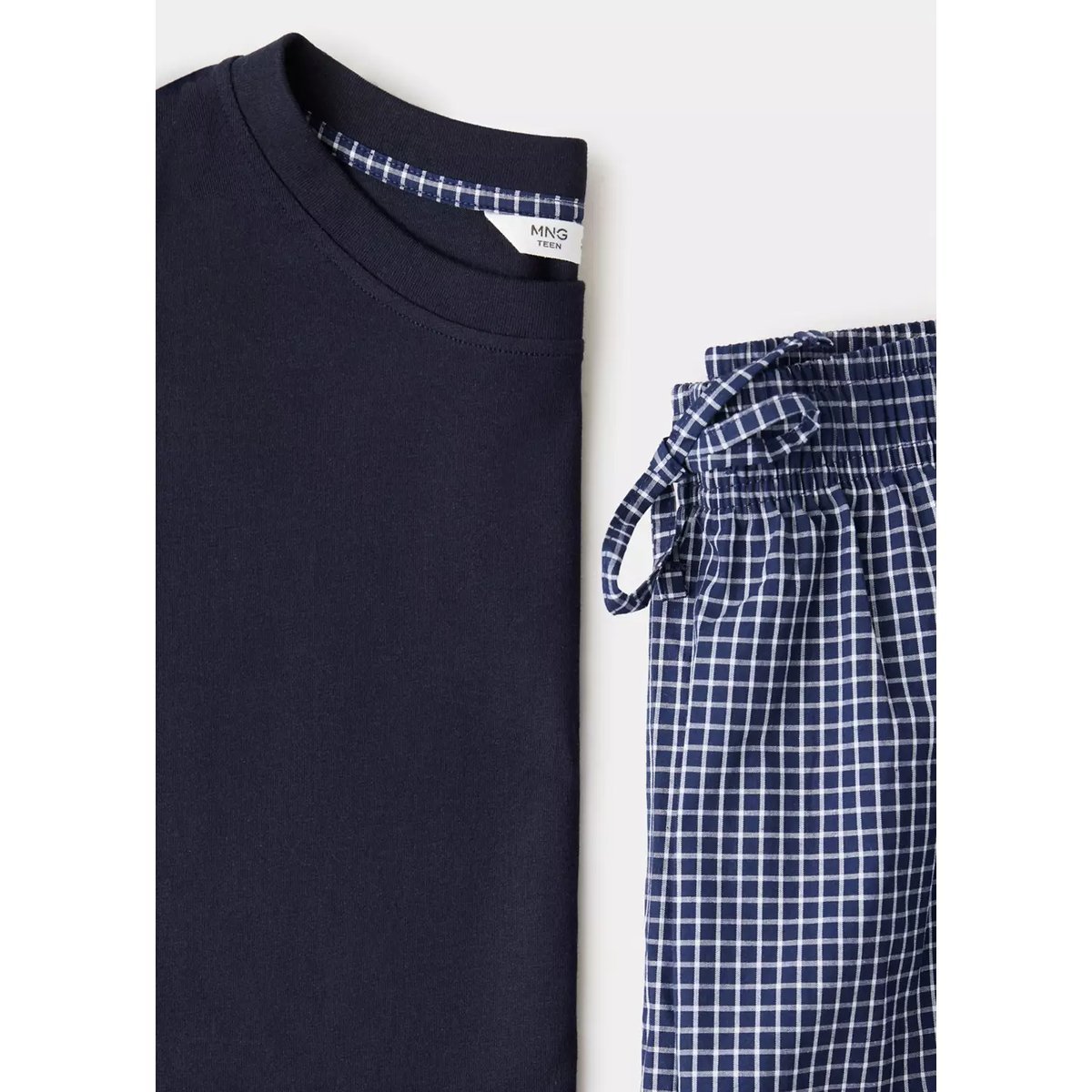 Pyjama complet coton carreaux bleu marine, MANGO TEEN