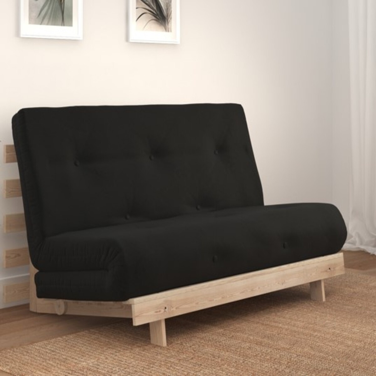 Nemuri Buttoned Double Futon Sofa Bed black, ÉDITÉ