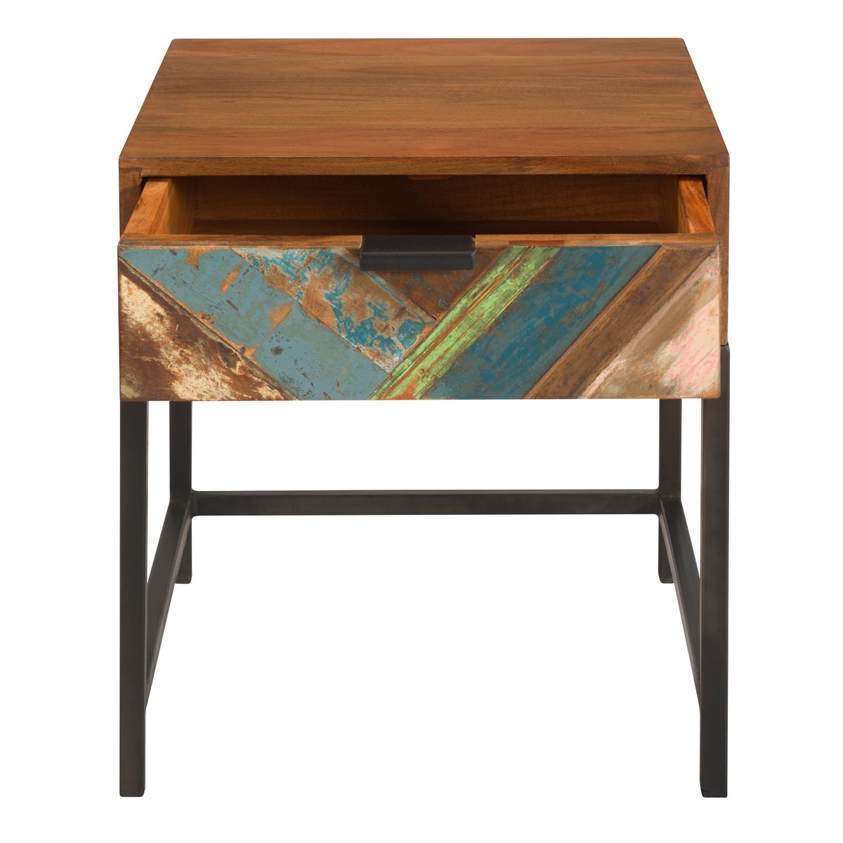Table de chevet 1 tiroir en bois d'acacia recyclé - KRABI bois foncé, MAISON PAVANE