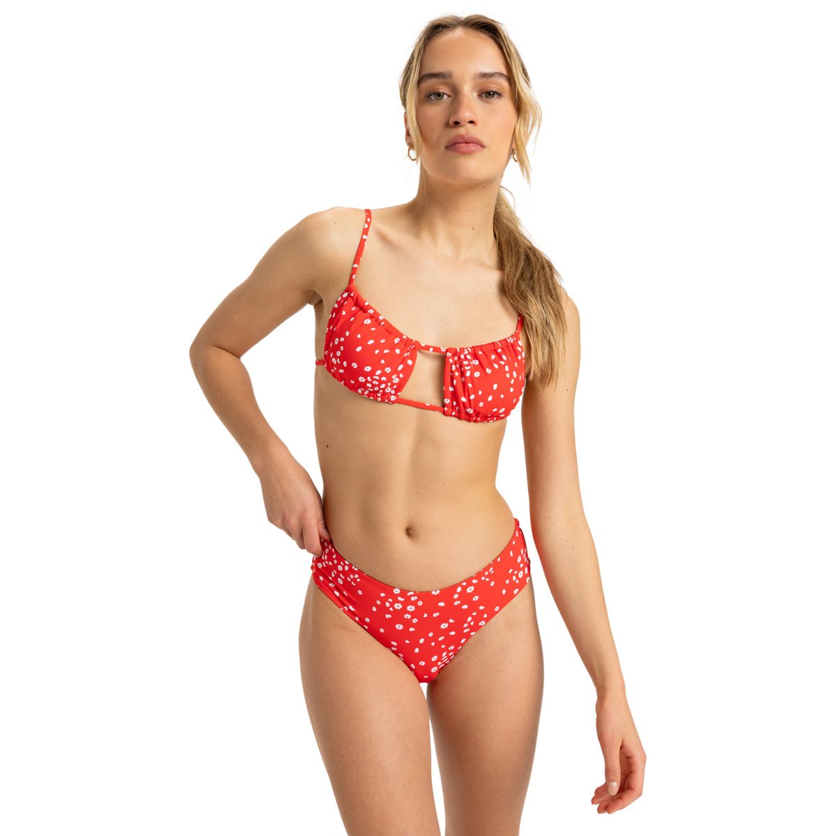 Bas de maillot de bain cheeky PT BEACH CLASSICS. rouge poppy red dancing ditsy swim, ROXY