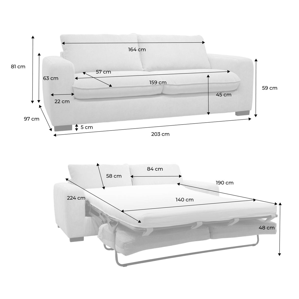 Canapé lit convertible 3 places tissu chenille avec matelas 10cm - Fabriqué en France NIDO beige, SWEEEK