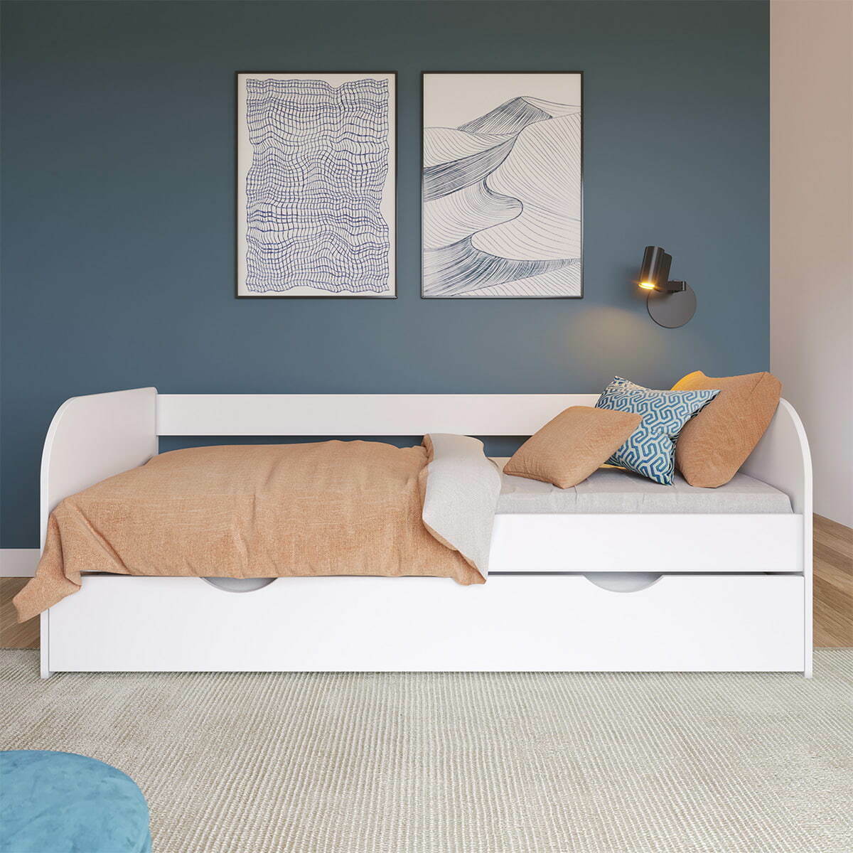 Lit banquette Gigogne Bois massif ZIRA blanc, AKITEN RETAIL