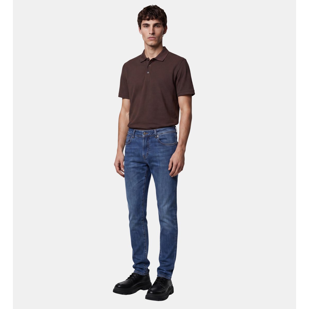Jean délavé slim rudeslim coton denim bleu moyen, GALERIES LAFAYETTE