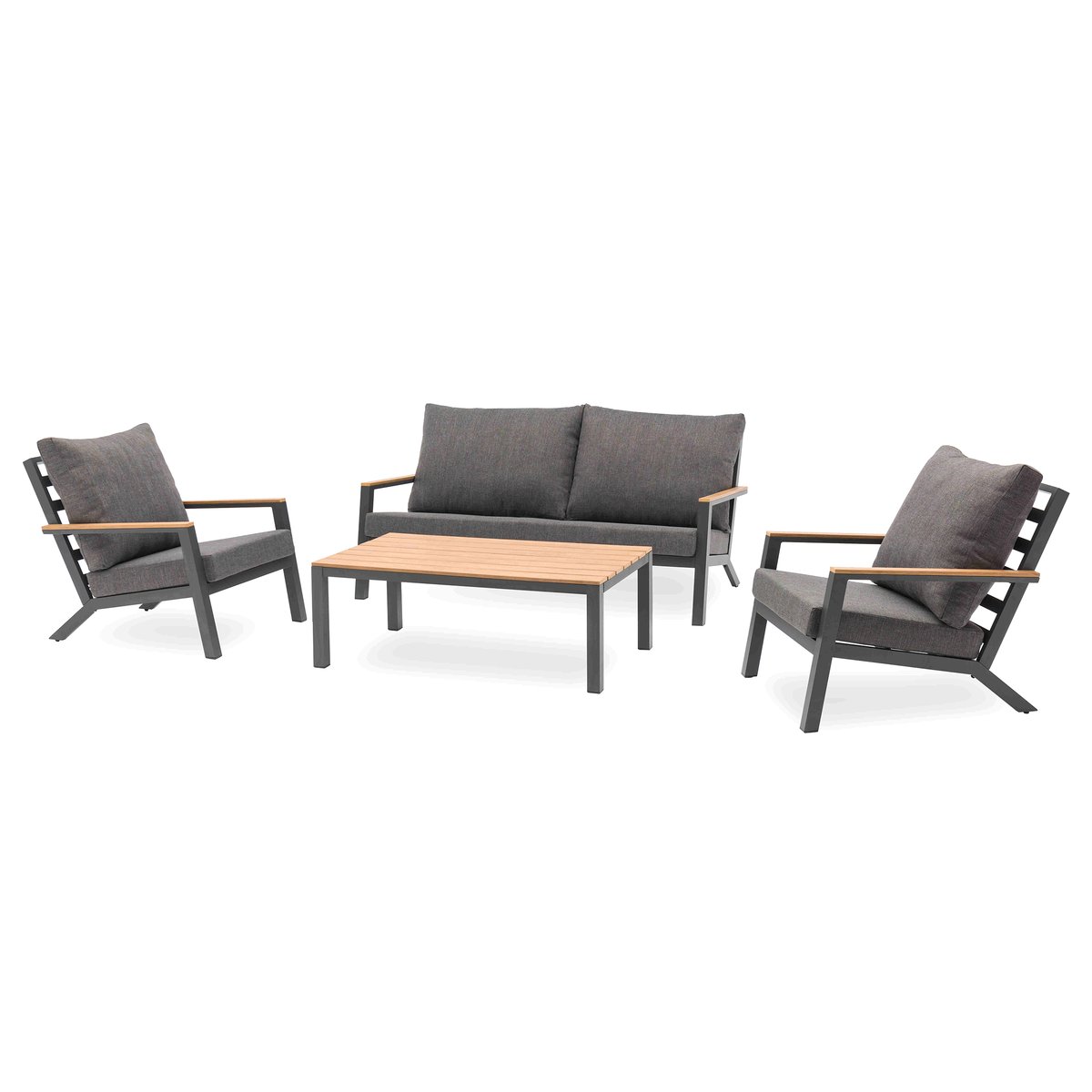 Salon de jardin 5 pl en alu et plateau composite KOMMOS gris anthracite, DCB GARDEN