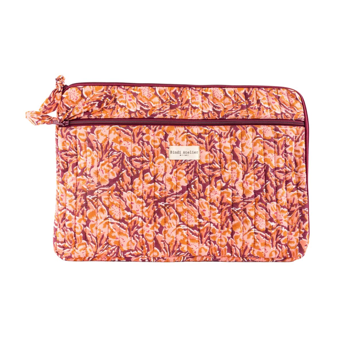 Pochette d'ordinateur en coton matelassé 15 pouces orange plum, BINDI ATELIER