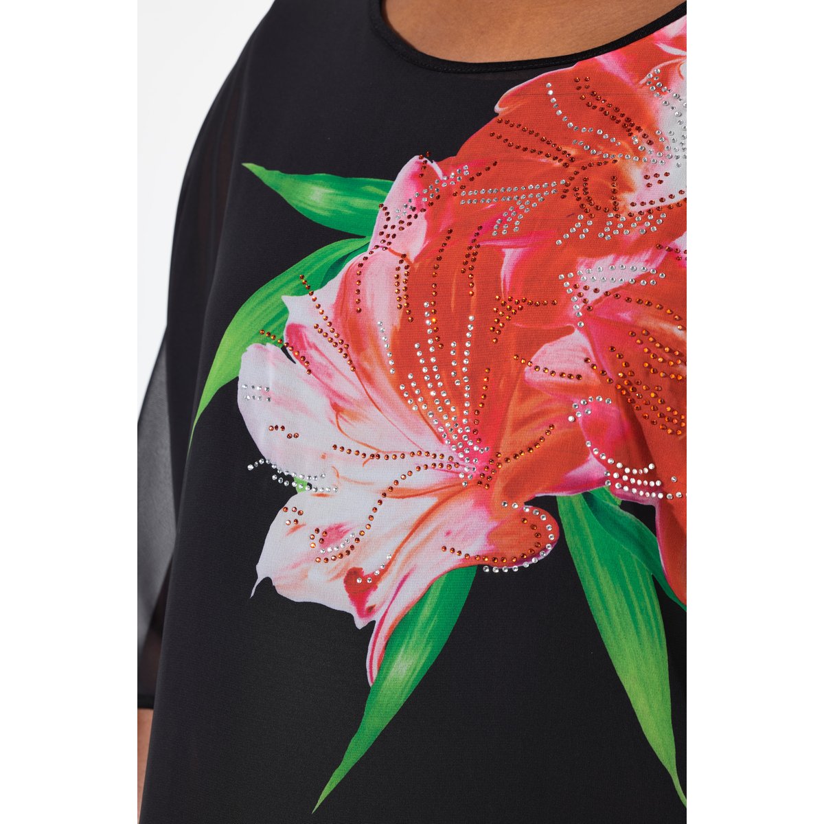 Blouse en mousseline doublée noir, ULLA POPKEN