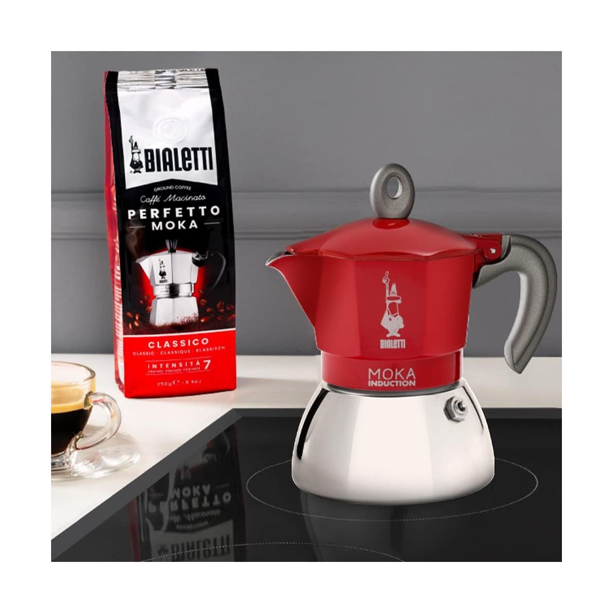 Cafetière Italienne Moka Induction rouge/inox, BIALETTI