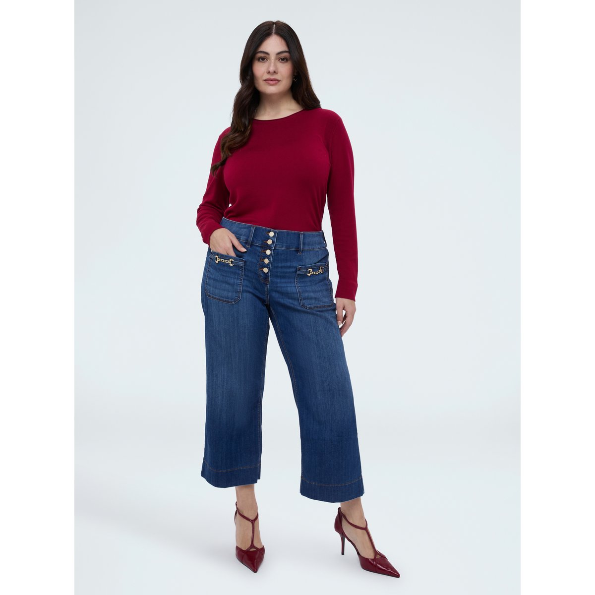 Pull ras-du-cou en mélange viscose rouge, FIORELLA RUBINO
