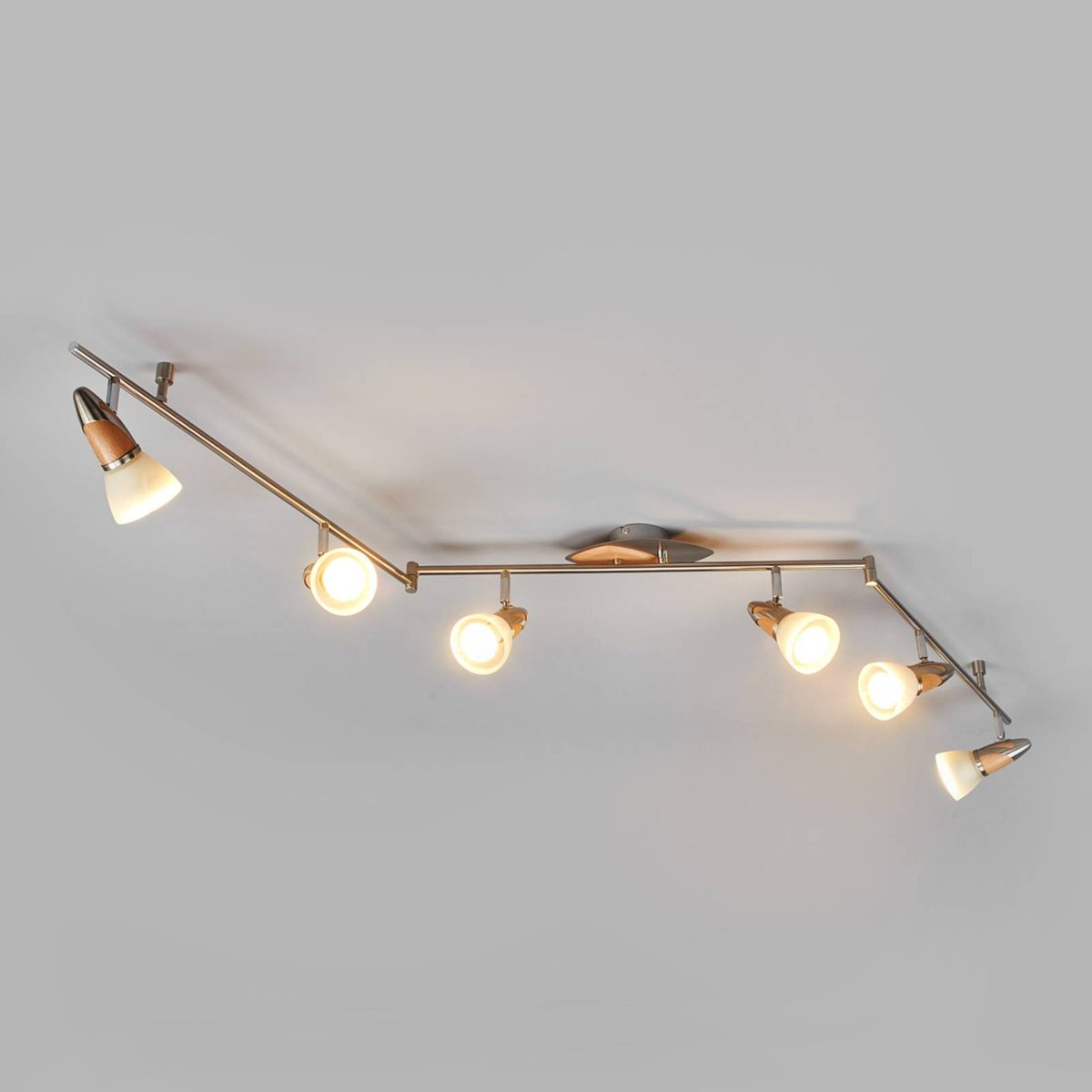 Plafonnier en métal traditionnel, Marena nickel satiné, bois, blanc satiné, LINDBY