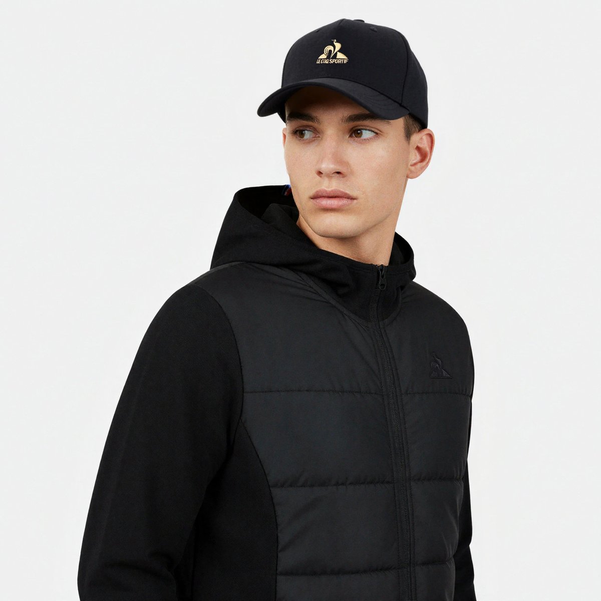 Veste zippée matelassée Essentiel bi-matière Essentiels ton/ton black, LE COQ SPORTIF