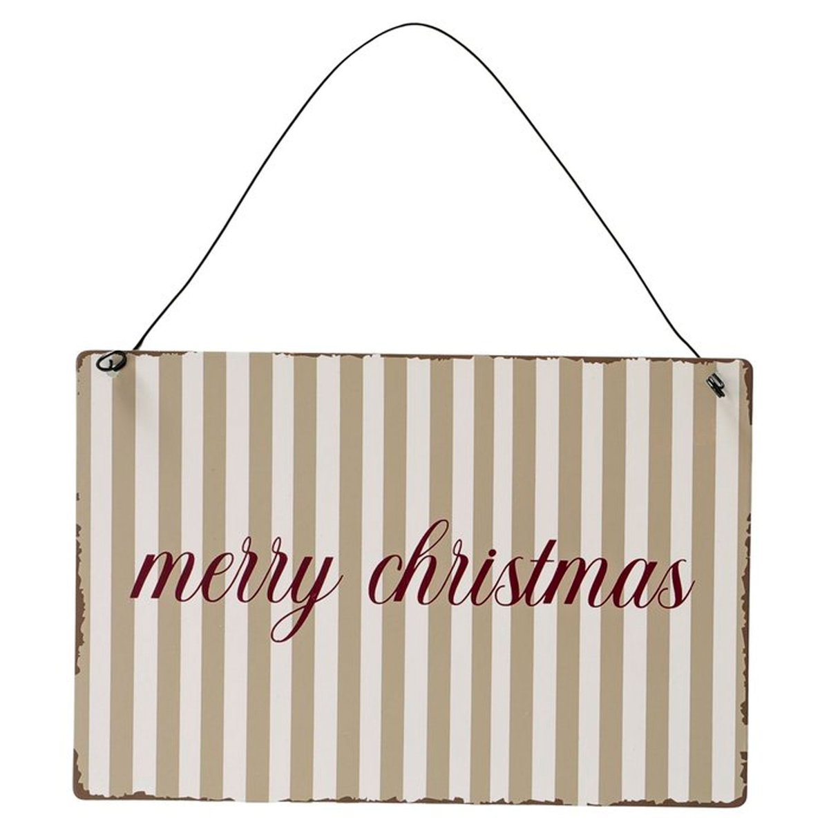 Set de 2 panneaux en métal merry christmas 21x14cm beige, WADIGA