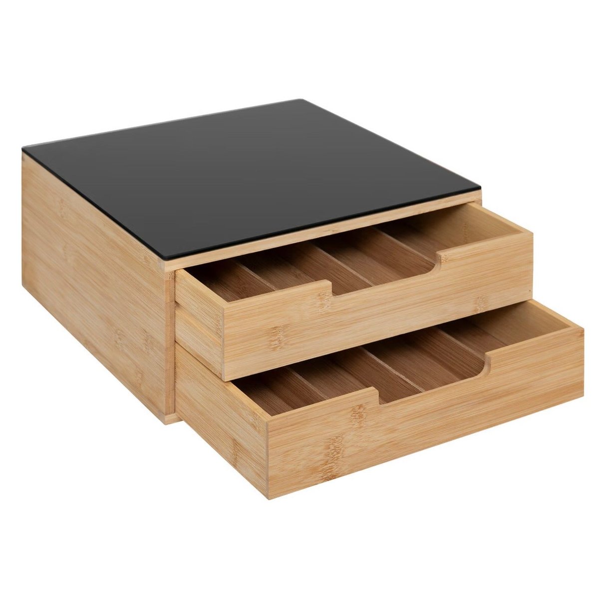 Porte-capsules 2 tiroirs avec séparations modulables beige, ATMOSPHERA