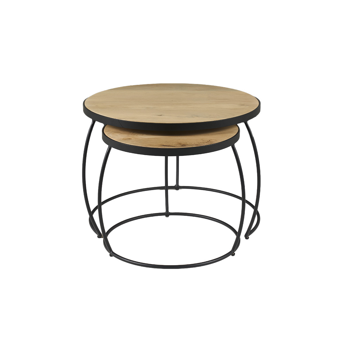 Tables basses gigognes rondes bois manguier massif (lot de 2) BARREL bois clair / noir, MILIBOO