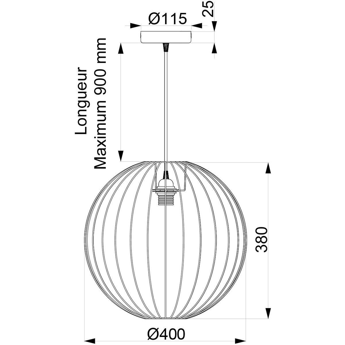 Suspension en tissu design, D.40 , BELOUNE noir, ALUMINOR