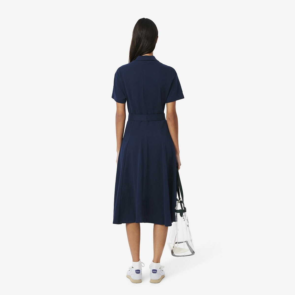 Vestido polo acampanado de manga corta azul marino, LACOSTE