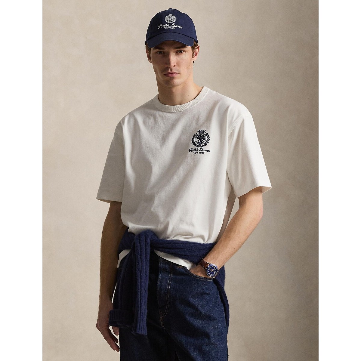 T-shirt de manga curta e gola redonda, RELAXED FIT branco, POLO RALPH LAUREN