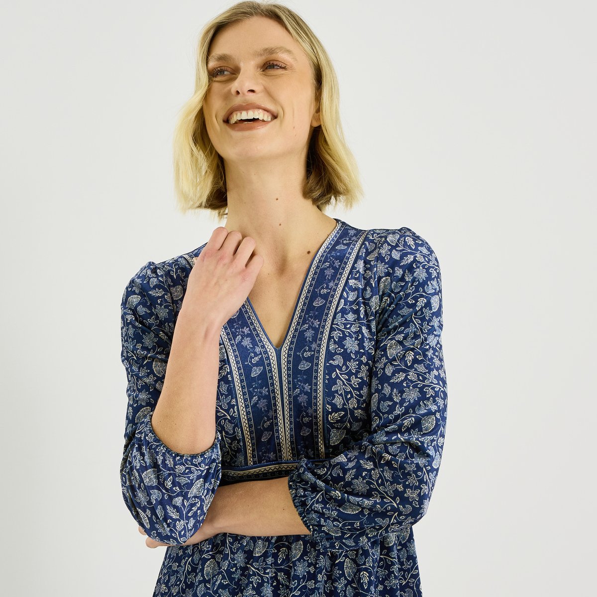 Robe imprimée velours bleu marine, GRAIN DE MALICE