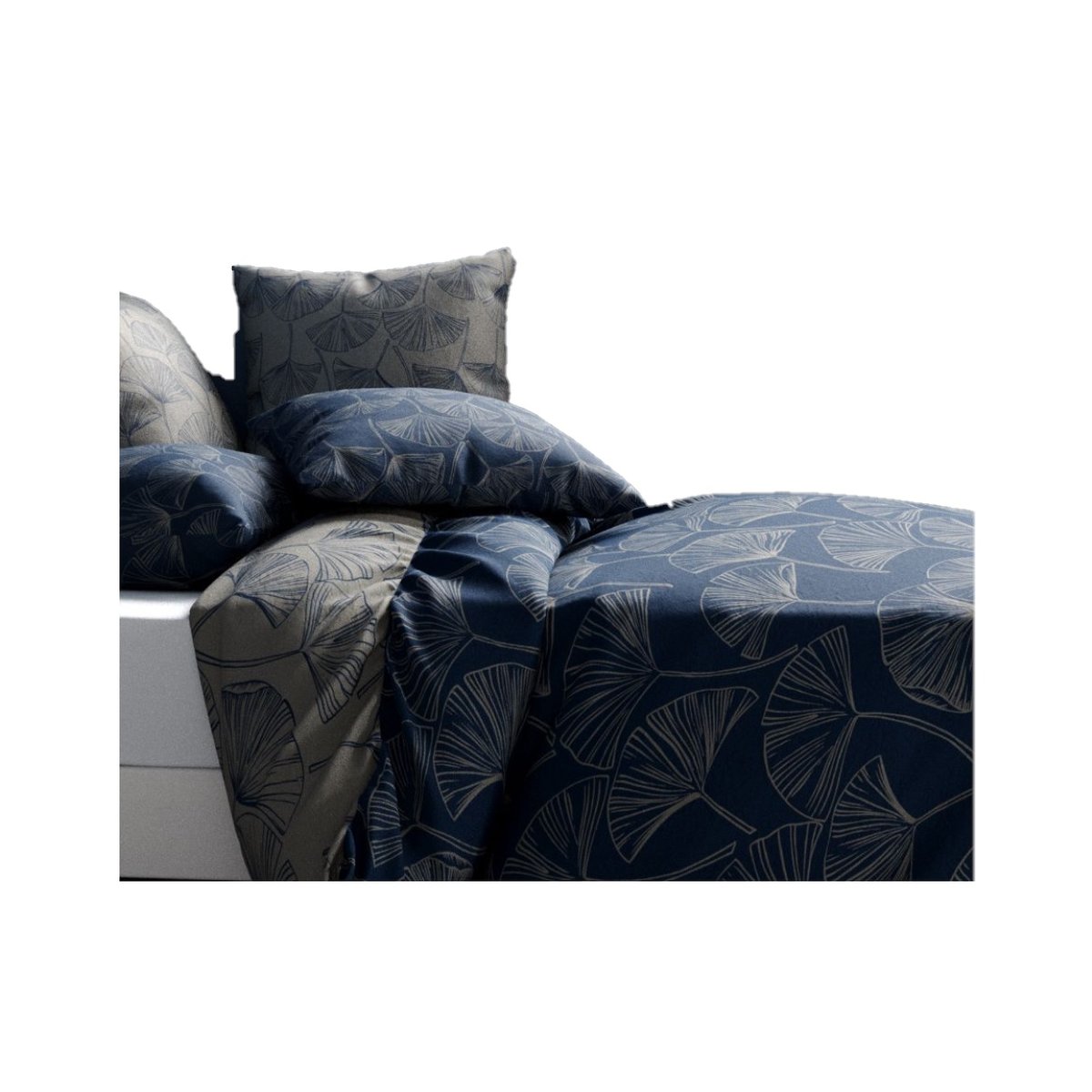 Housse de couette + taie reversible Feuilles edo bleu, EDEN
