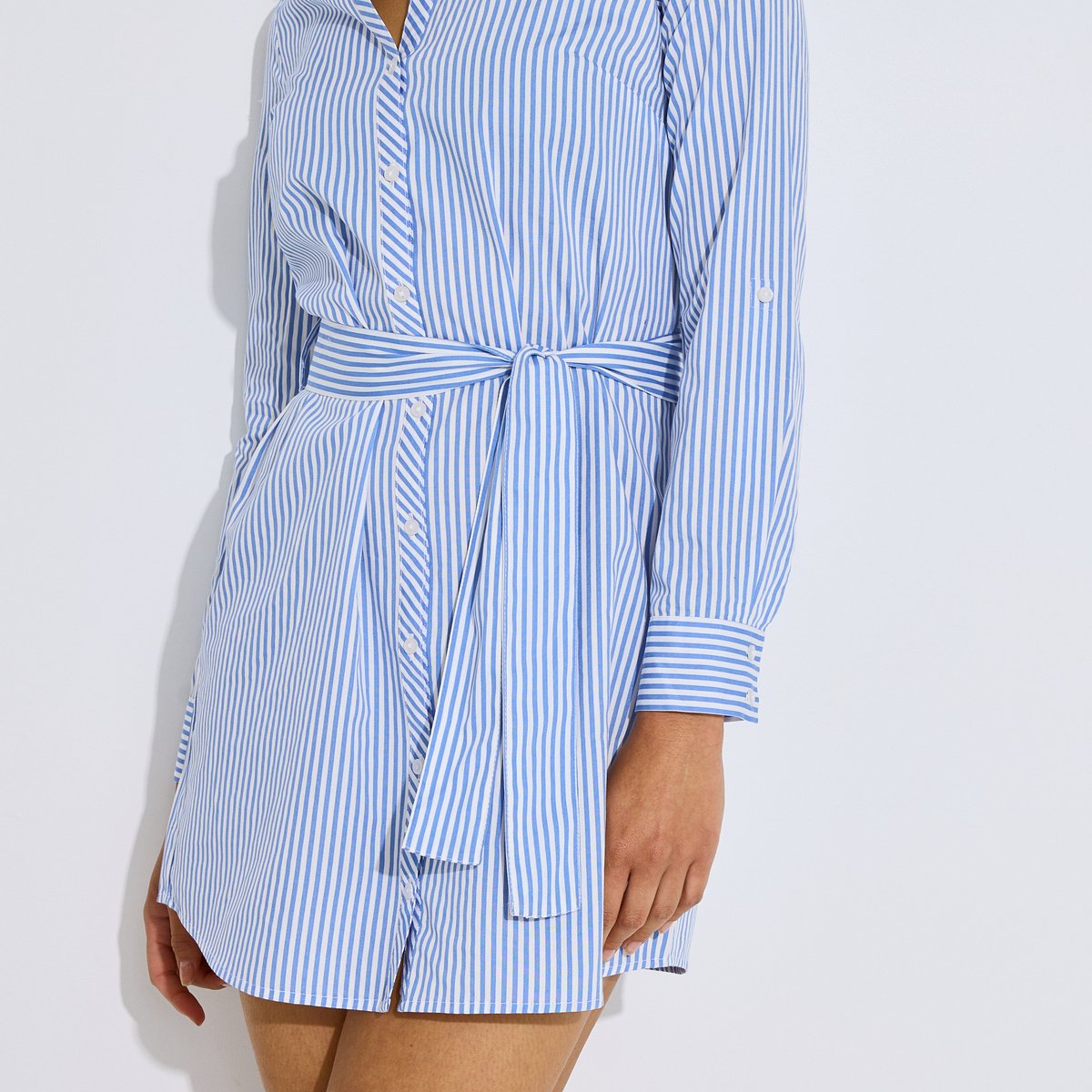 Robe chemisier rayée manches longues bleu, GRAIN DE MALICE