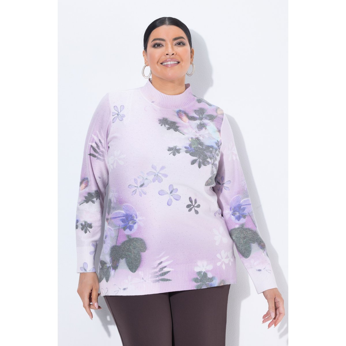 Pull col montant et manches longues lilas clair, ULLA POPKEN
