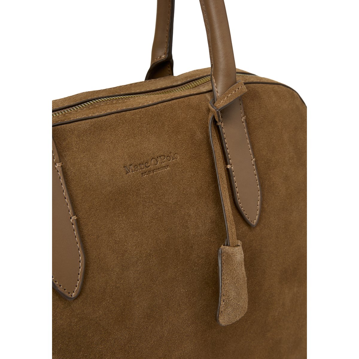 Shopper moyen en cuir de vachette velours doux marron, MARC O'POLO