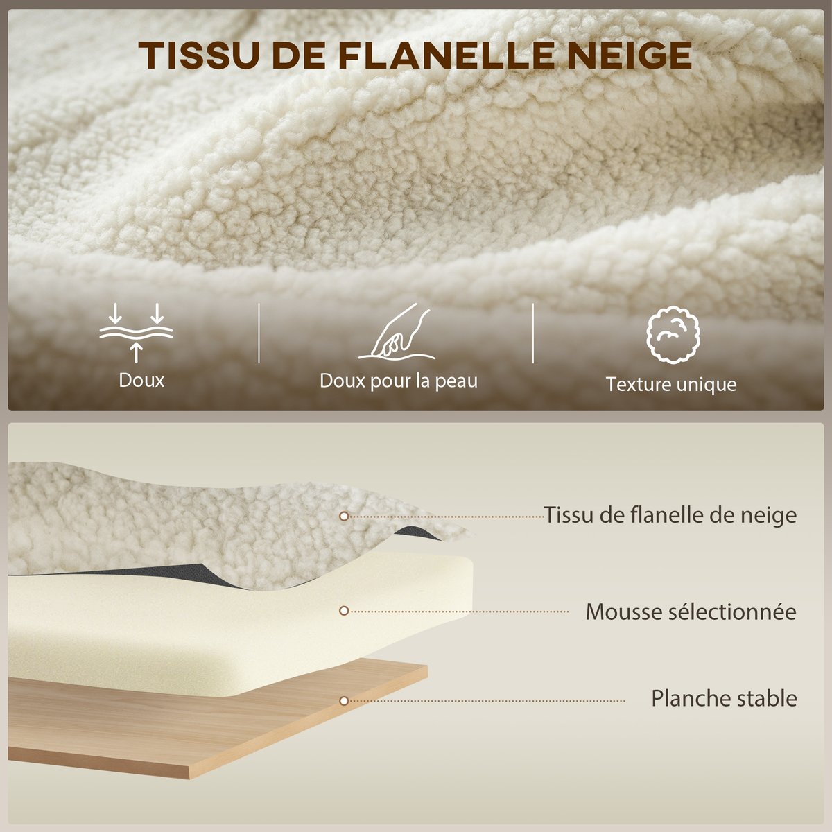 Fauteuil à bascule Flanelle Neige (100% crème, noyer, HOMCOM