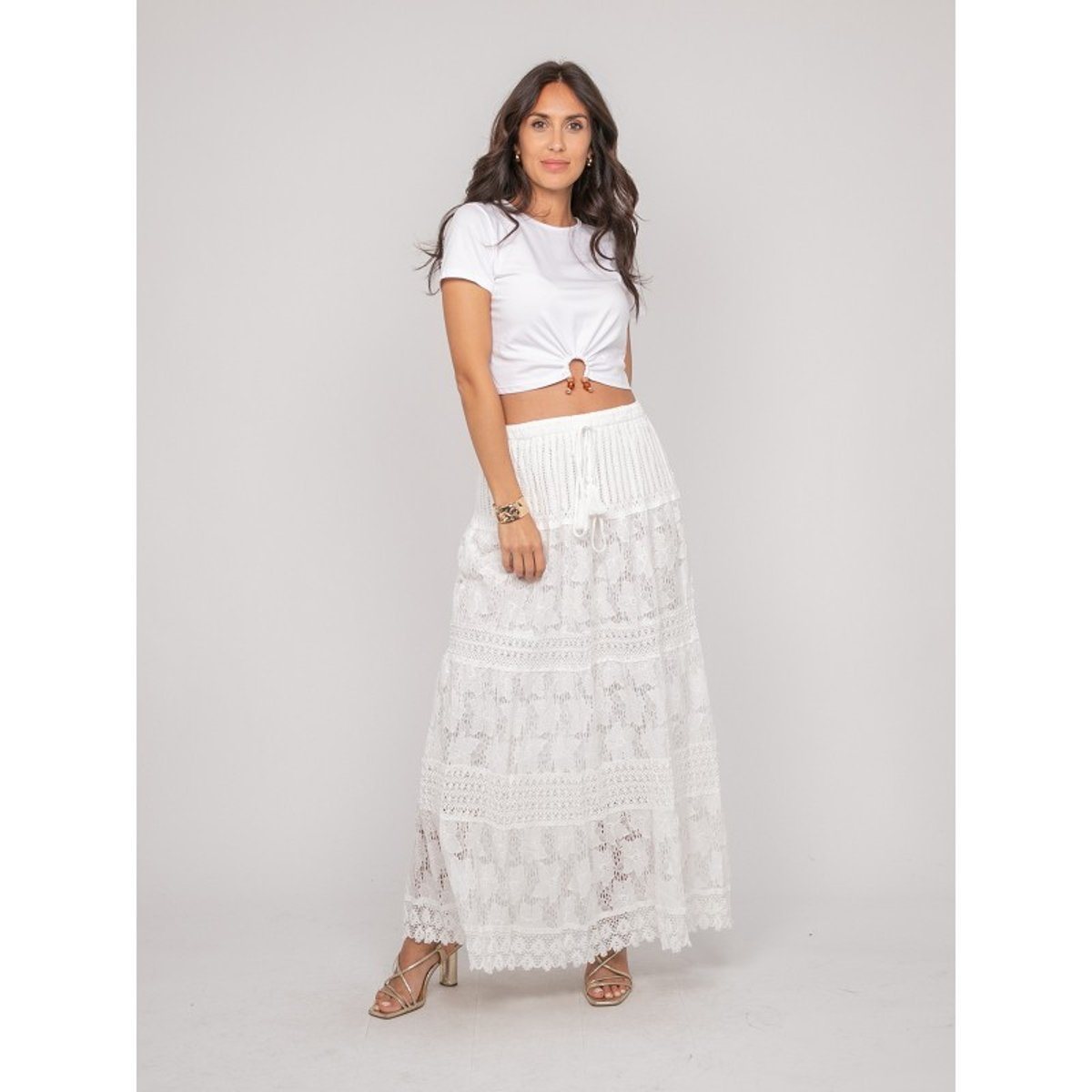 T-shirt Détail Bijoux Fuxiano blanc, DONA LISA