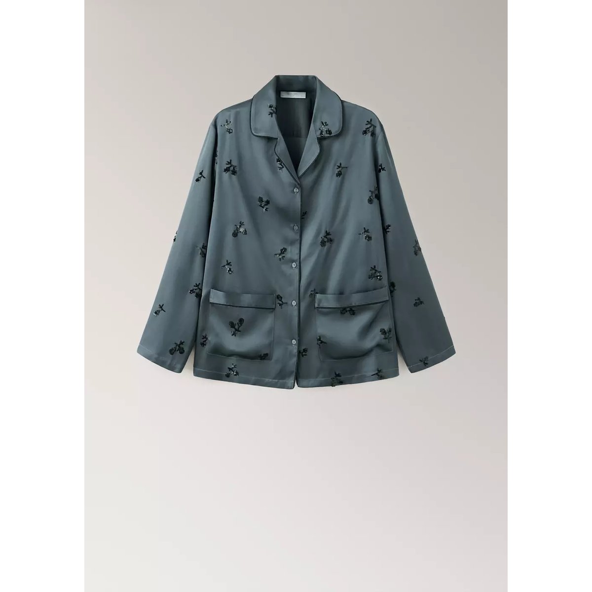 Chemise de pyjama en satin à paillettes bleu, MANGO