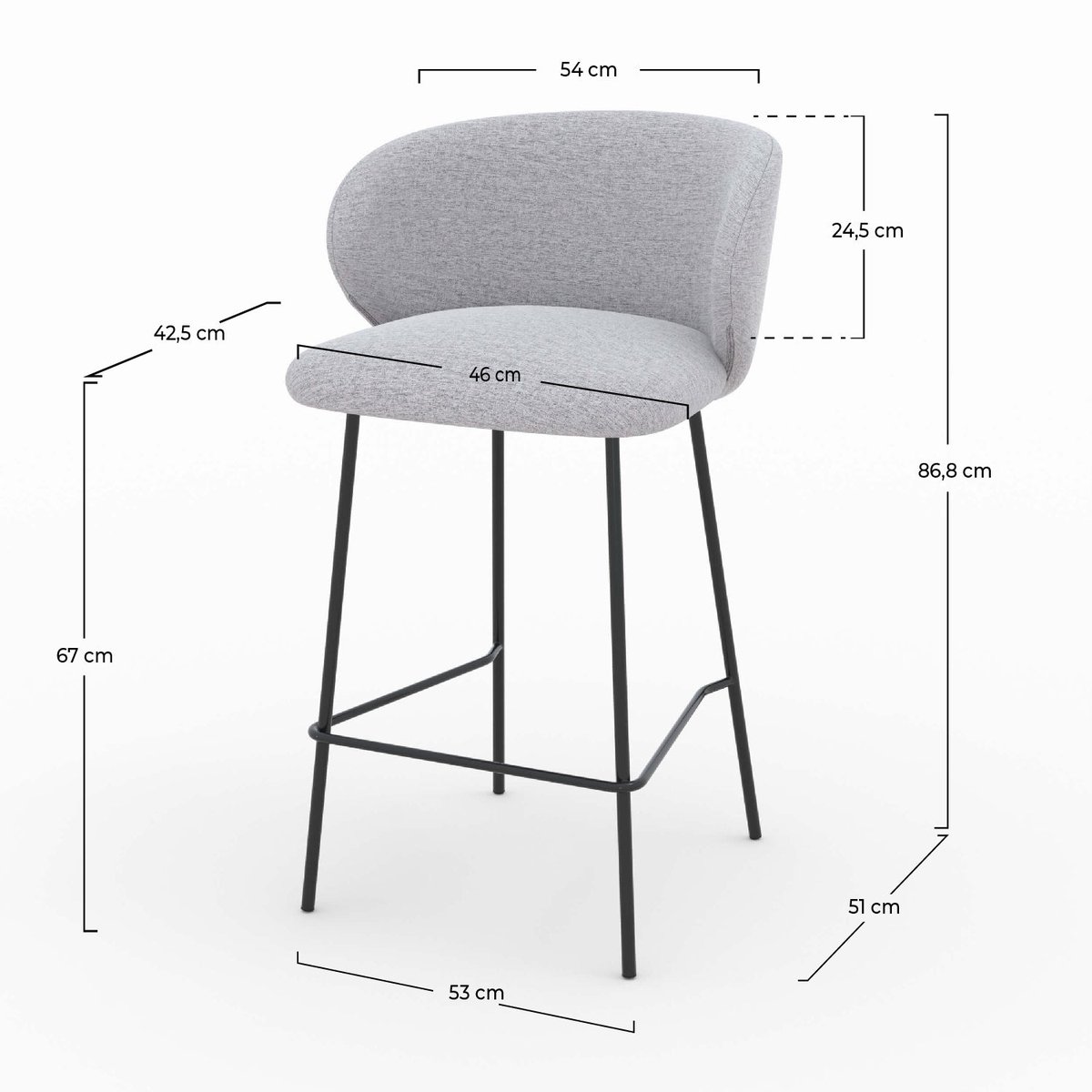 Lot de 2 chaises pour îlot central en tissu 68 cm - VICTORIA gris clair, MAISON PAVANE