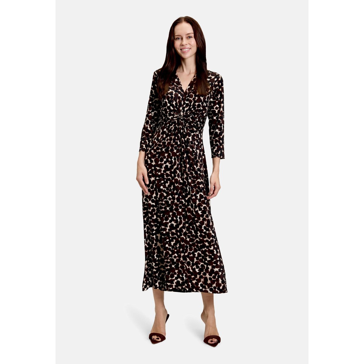 Robe longueur midi à fronce marron/beige, BETTY BARCLAY