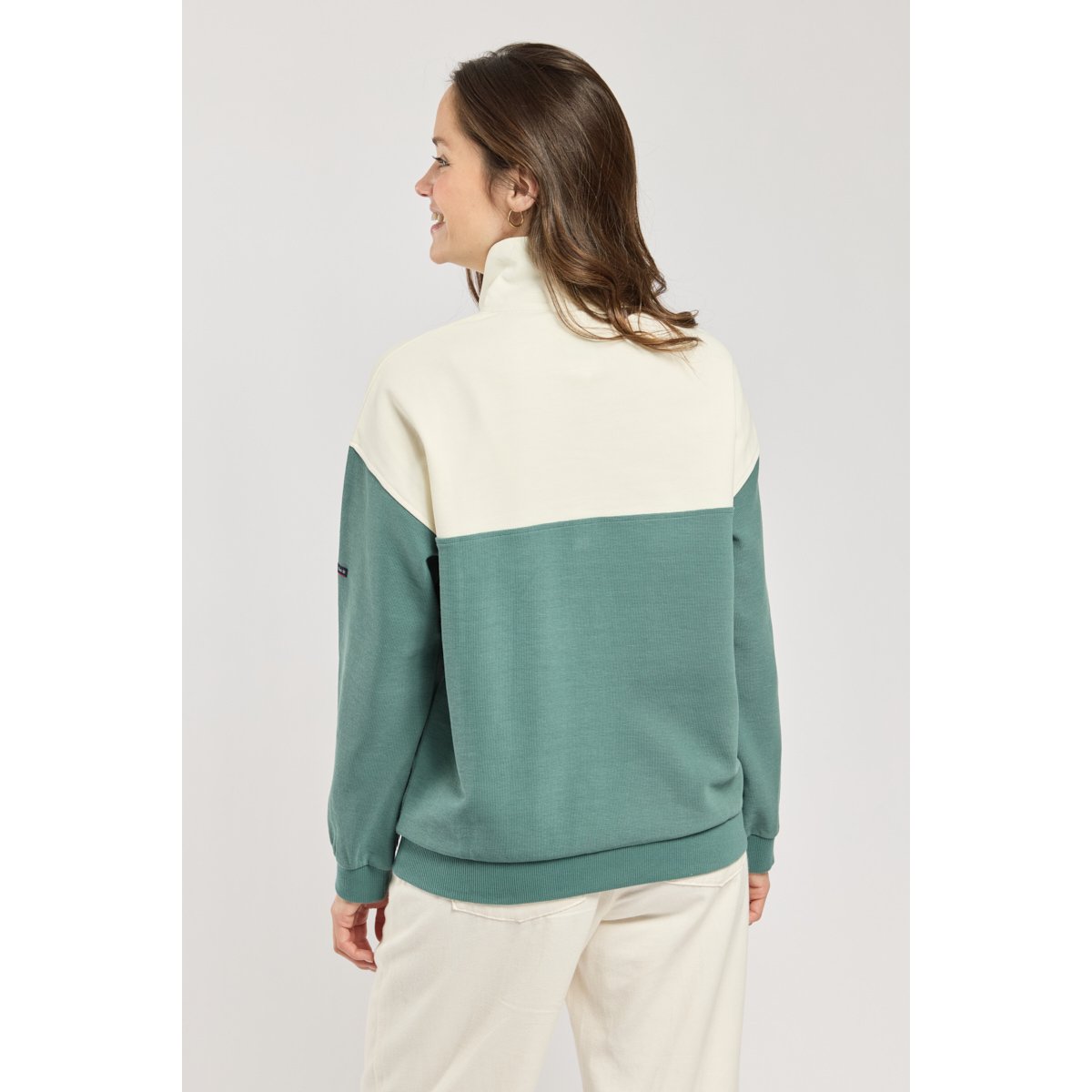 Sweat col camionneur - coton silver pine / blanc, ARMOR-LUX