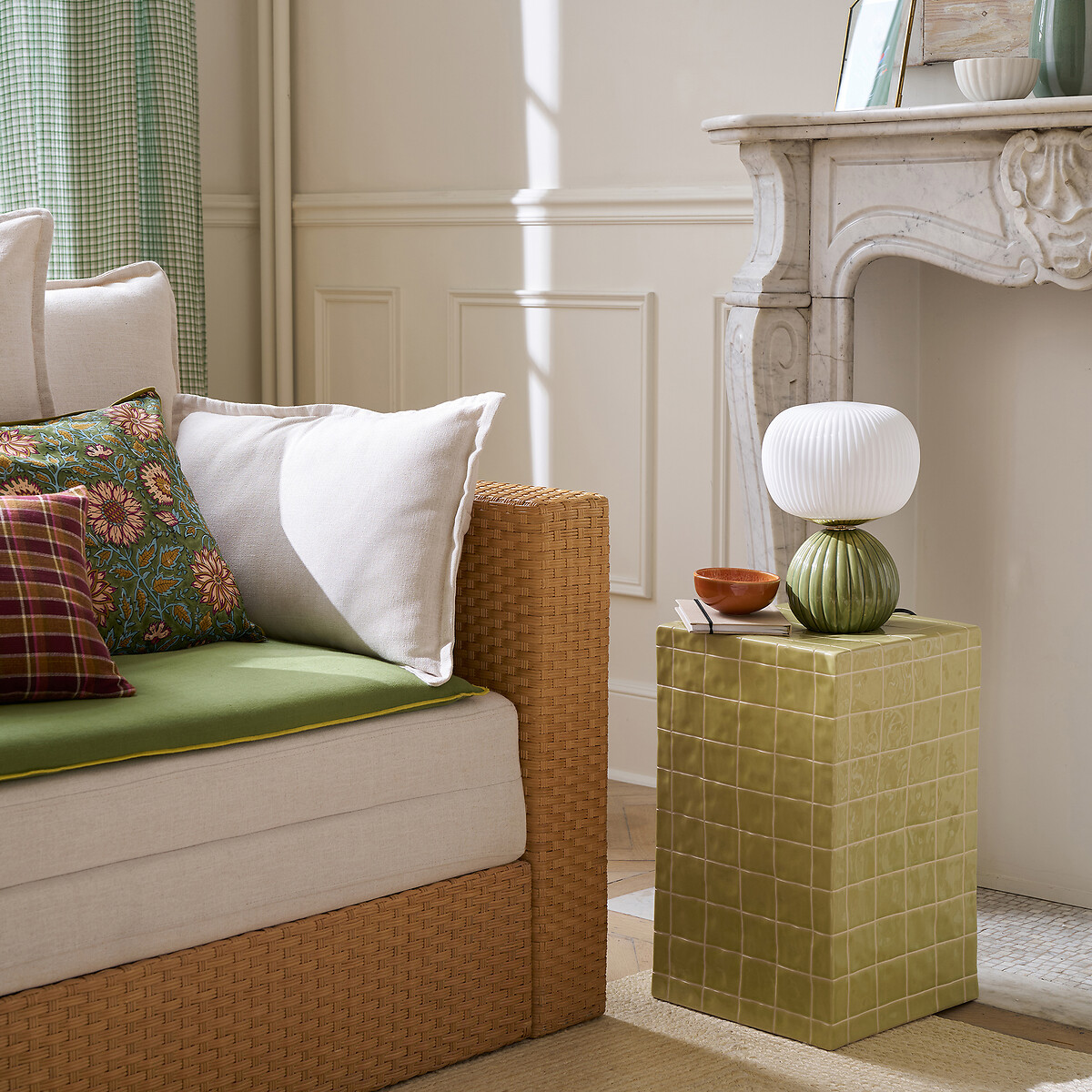Lampada da tavolo in ceramica e vetro rigato, IZIA verde, LA REDOUTE INTERIEURS