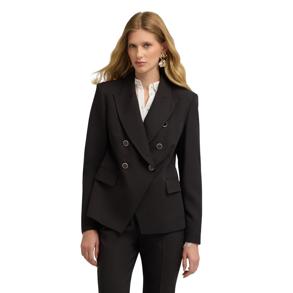 Blazer croisé à revers cranté noir, MOTIVI