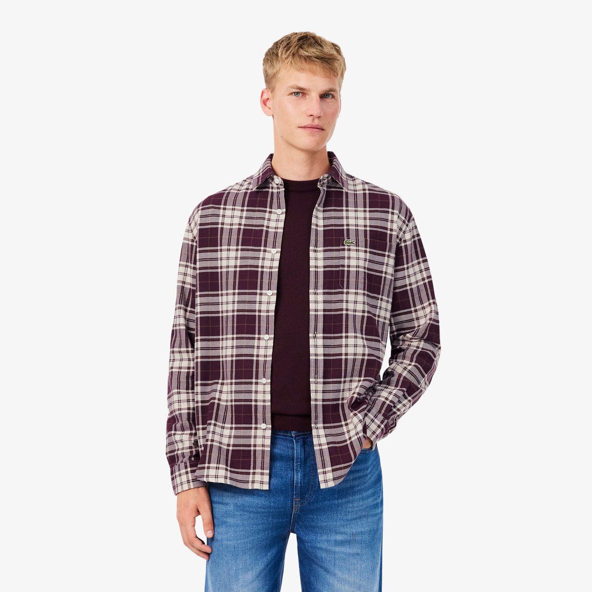 Chemise flanelle à carreaux regular fit beige-dcn1, LACOSTE