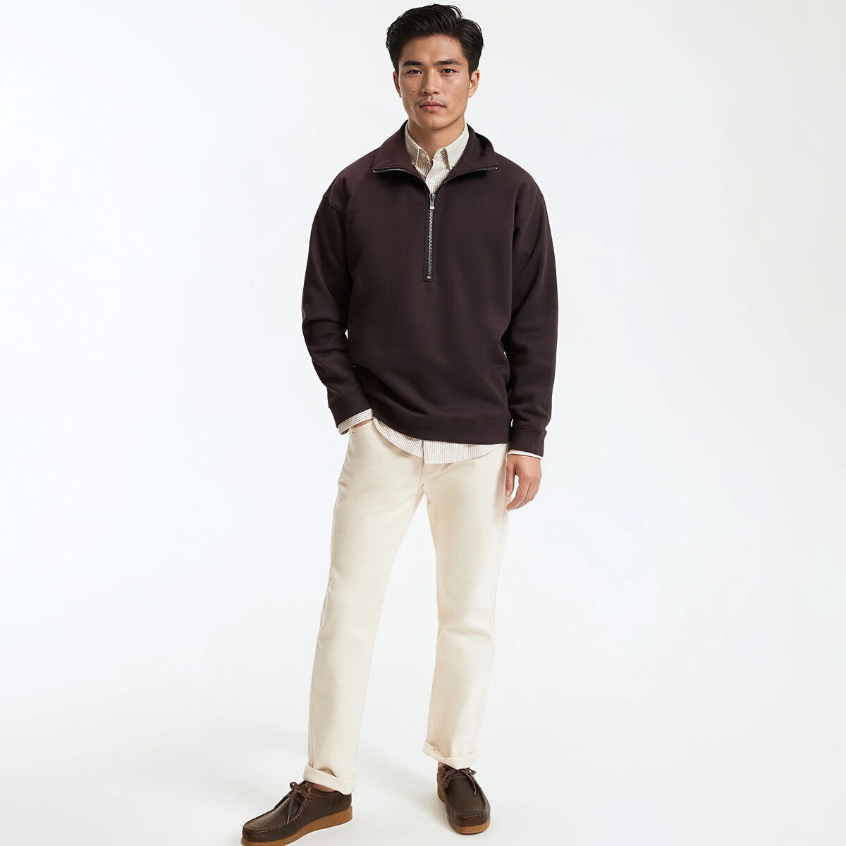 Sweat col camionneur zippé marron, LA REDOUTE COLLECTIONS