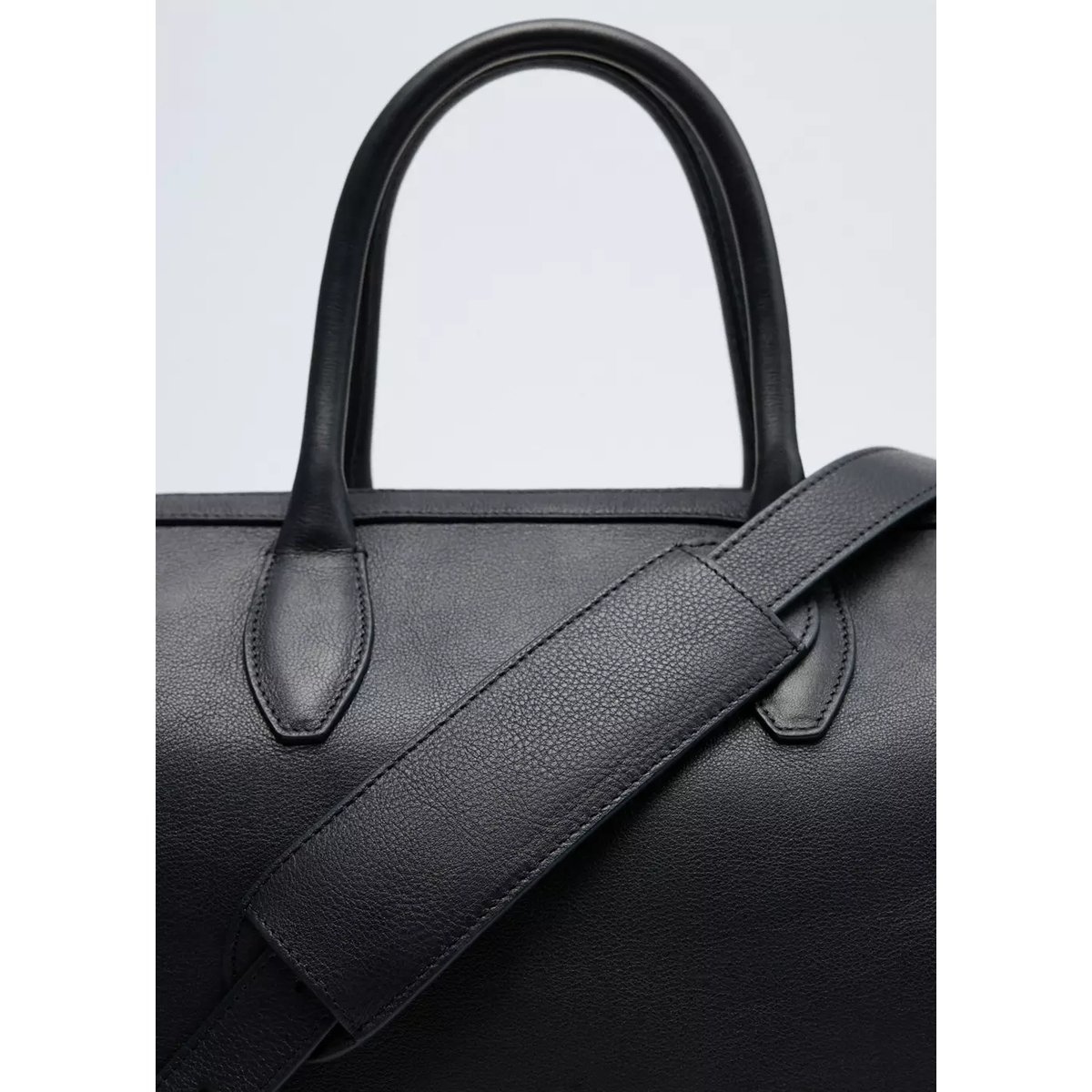 Sac en cuir anse double bleu marine, MANGO
