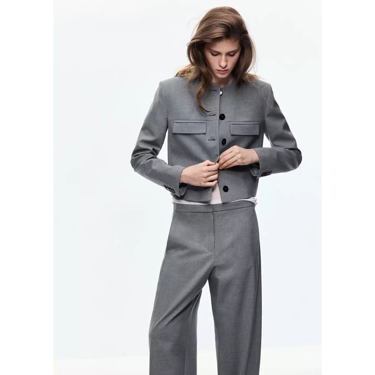 Pantalon droit détail coutures gris, MANGO