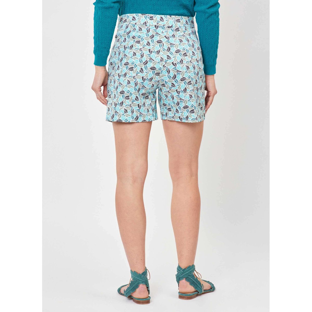 Short imprimé coton LAHAD bleu turquoise nipuni, LA FIANCÉE