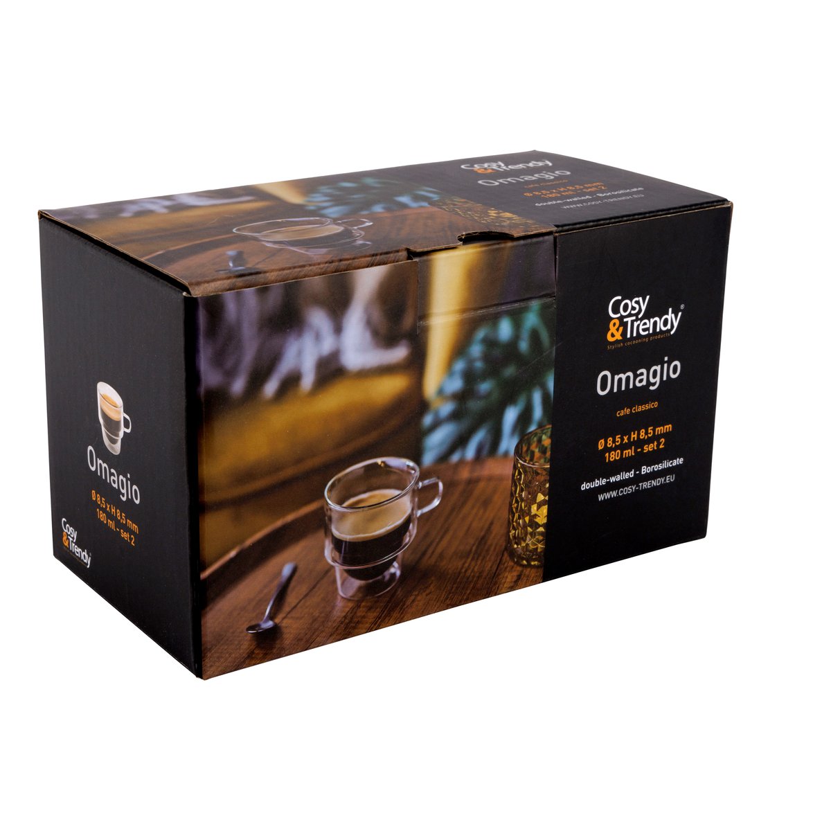 Lot de 2 tasses à café en Verre double paroi, OMAGIO transparent, COSY&TRENDY