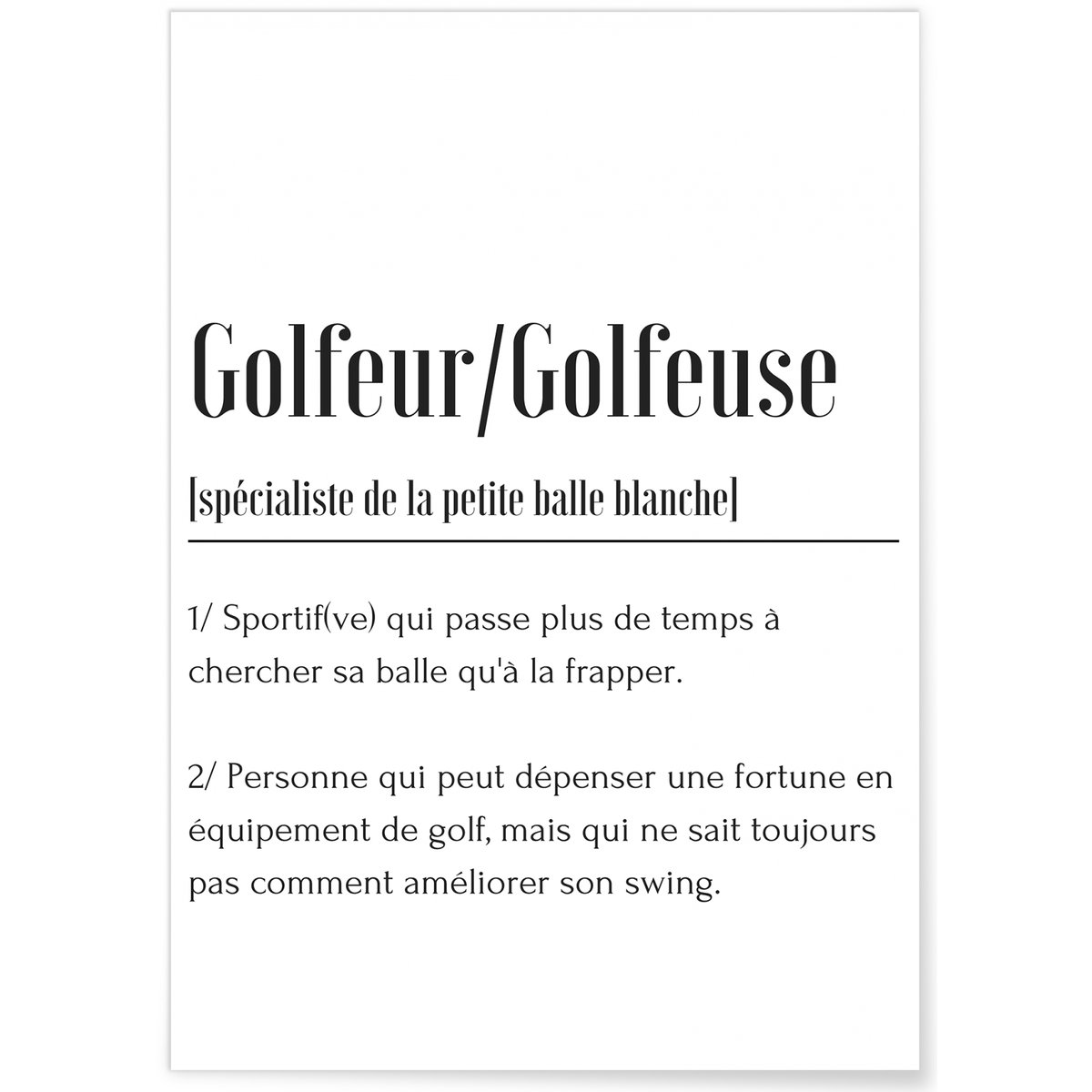 Affiche Définition Golfeur blanc, L'AFFICHERIE