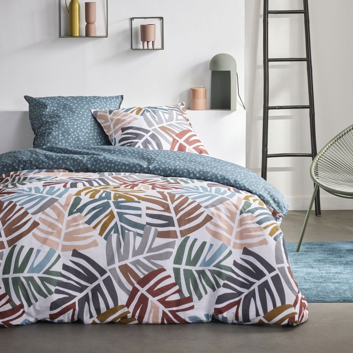 Parure de lit imprimé Jungle coton SUNSHINE MONY blanc, TODAY