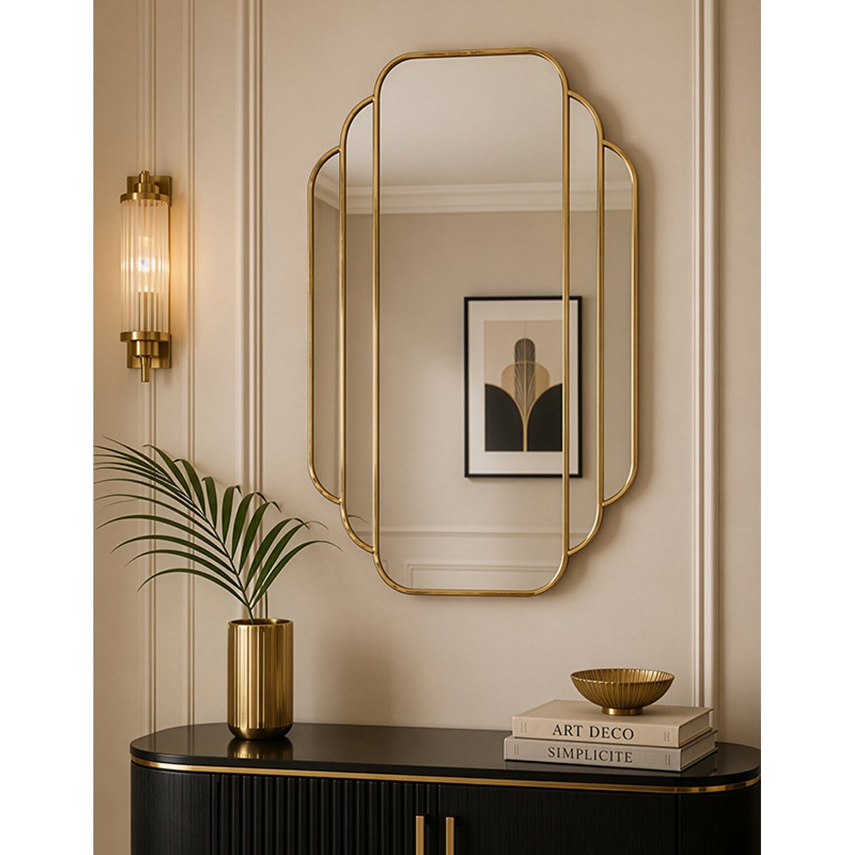 Miroir métal art déco 60x85cm or, EMDE