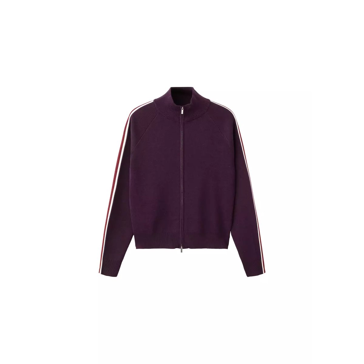 Cardigan rayures contraste zip lie de vin, MANGO